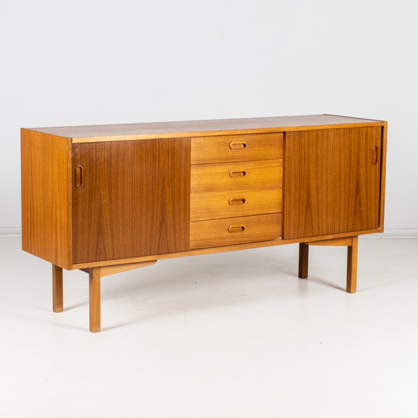 SIDEBOARD/BOKHYLLA, fanerad med teak, 1950-/60-tal