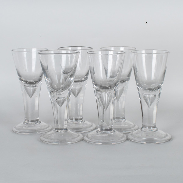 VINGLAS, 6 st, glas, sannolikt 1900-tal