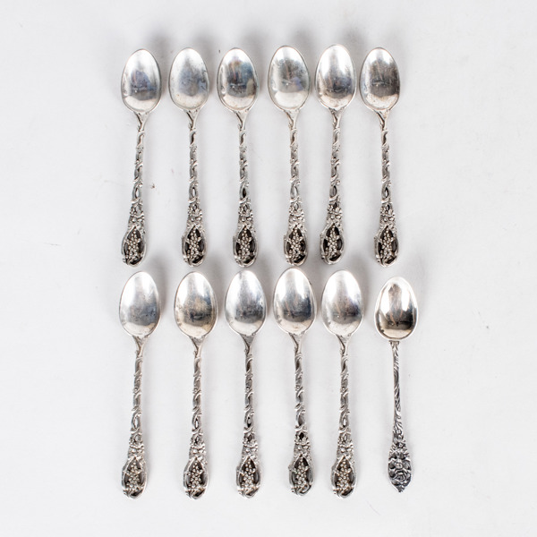 KAFFESKEDAR, 12 st, silver, 830, 1900-tal, total vikt ca 134