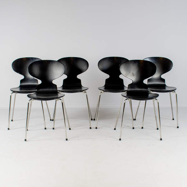 ARNE JACOBSEN, 6 st stolar, "Myran", Fritz Hansen, Danmark