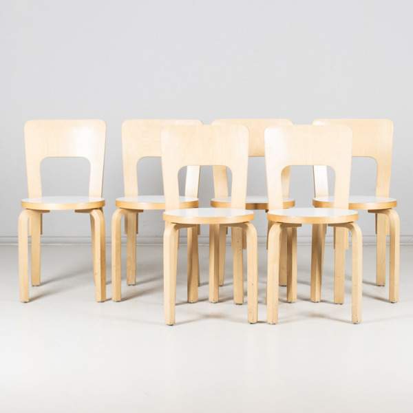 ALVAR AALTO, 6 st stolar, modell 66, Artek, 2000-tal