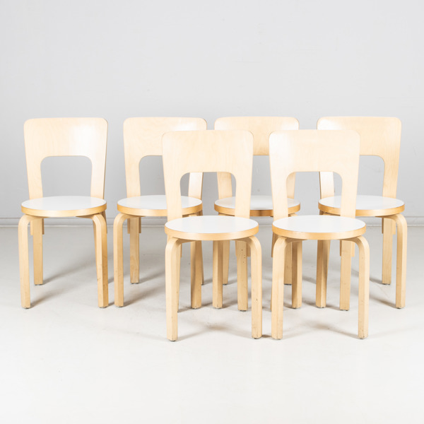 ALVAR AALTO, 6 st stolar, modell 66, Artek, 2000-tal