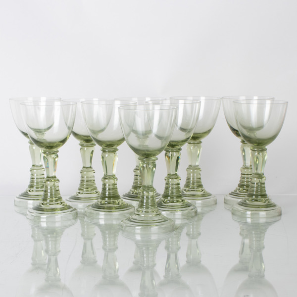 VITVINSGLAS, 10 st, gröntonat glas, 1900-talets mitt