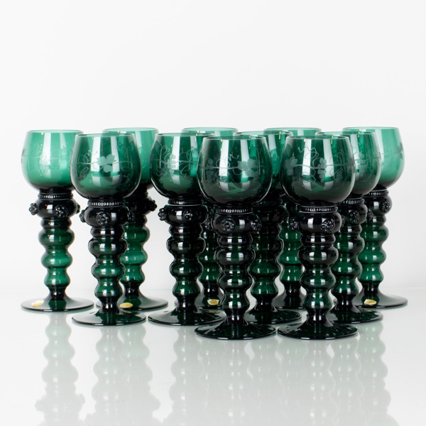 VITVINSREMMARE, 11 st, gröntonat glas, Theresienthal Tyskland, 1900-tal_32441a_8dc5481204ea00c_lg.jpeg