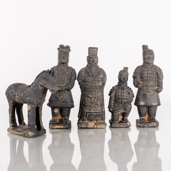 FIGURER, 5 st, lergods, Kina, 1900-tal