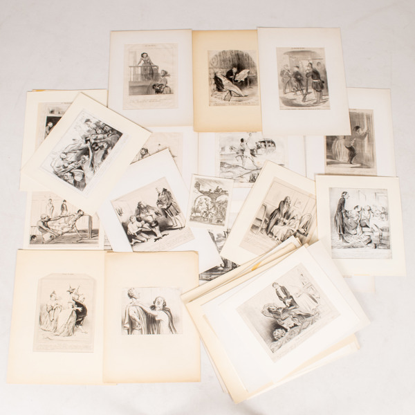 SAMLING GRAFISKA BLAD, ca 30 st, mestadels 1800-tal, bla litografier efter Honoré Daumier_37268a_lg.jpeg