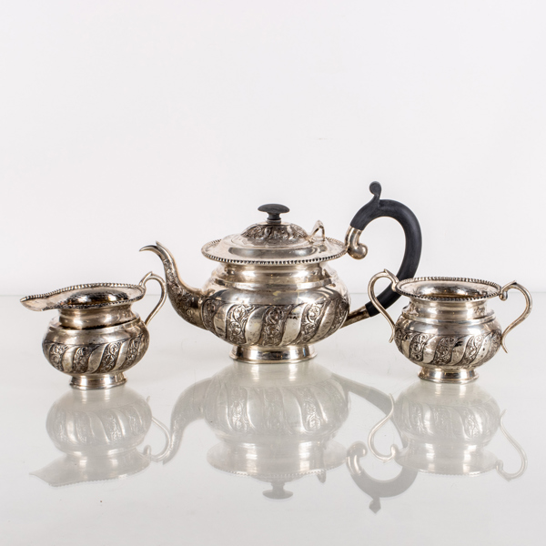 KAFFESERVIS, 3 del, silver, sannolikt 1900-talets första hälft, tot vikt ca 1 372 g