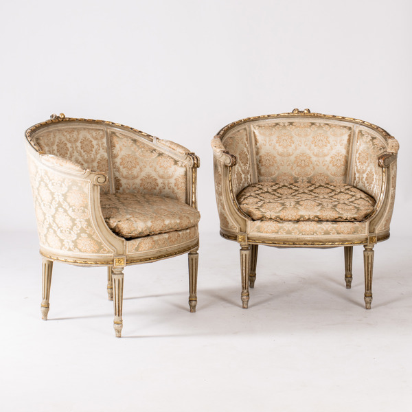 BERGÈRER, 1 par, Louis XVI-stil, 1800-/1900-tal