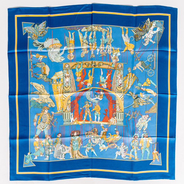 HERMÈS, scarf, siden, "Le Temps des Marionettes", design Annie Faivre, 1996