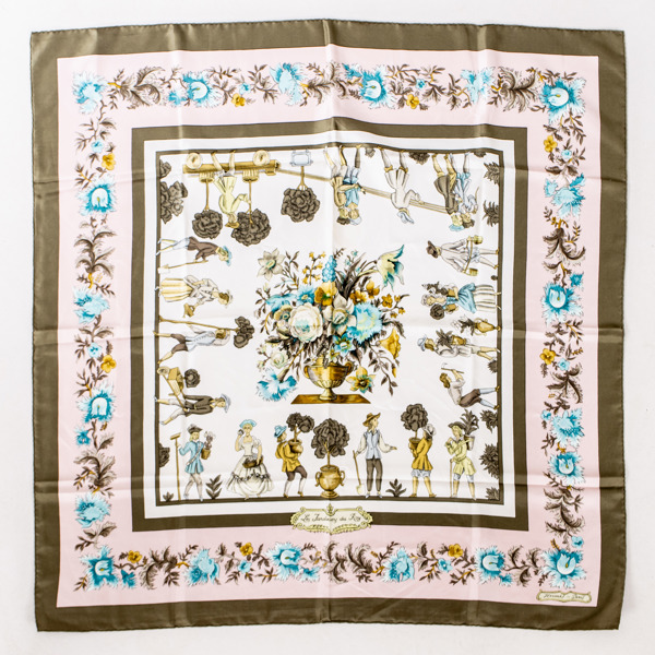 HERMÈS, scarf, siden, "Les Jardiniers du Roy", design Maurice Tranchant 1967