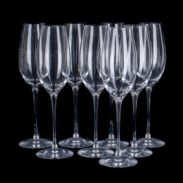 CHAMPAGNEGLAS, 8 st, glas, Orrefors, etikettmärkta 