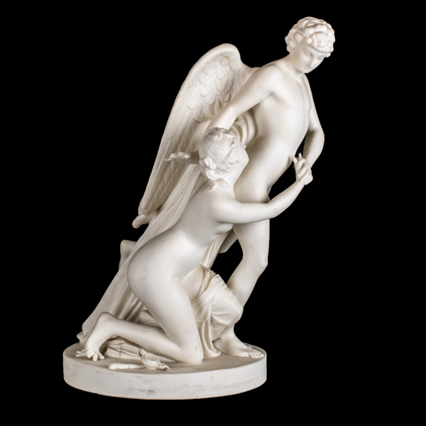 SKULPTUR, parian, efter Tobias Sergel, "Amor och Psyke", sannolikt Gustavsberg, 1800-/1900-tal