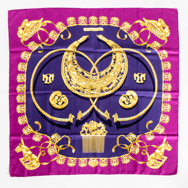 HERMÈS, scarf, siden, "Les cavaliers d'or", design Vladimir Rybalchenko 1975