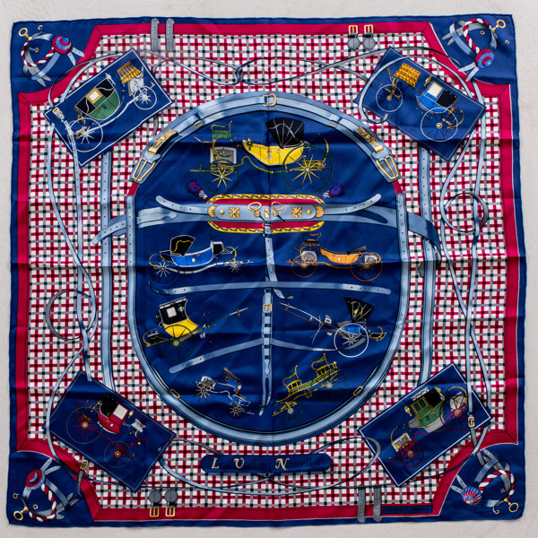HERMÈS, scarf, siden,"Les Voitures Nouvelles", design Jacques Eudel år 1961