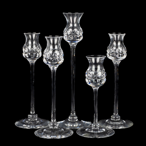 GÖRAN WÄRFF, 5 st, ljusstakar, glas, "Prince", Kosta, 1900-talets andra hälft