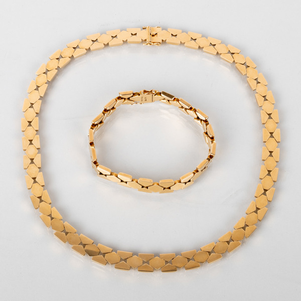 COLLIER OCH ARMBAND, 14k guld, Egon Holmgaard Sørensen, Danmark, tot vikt ca 55,4 g