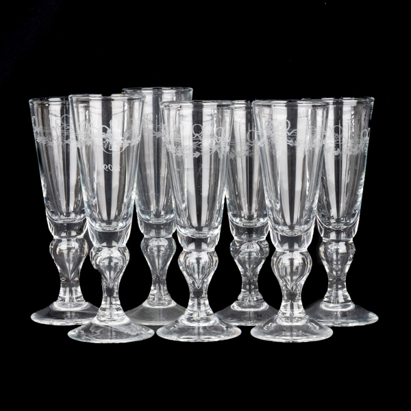 CHAMPAGNEGLAS, 6 st, "Antik", Reijmye glasbruk