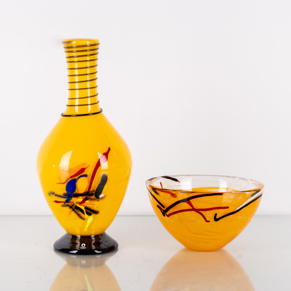 SKÅL OCH VAS, glas, bla Pukeberg, 1900-/2000-tal, signerad