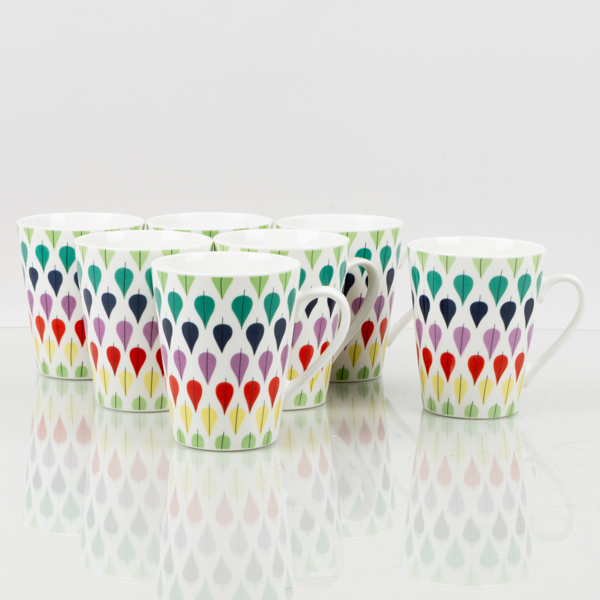 KAFFEMUGGAR, 7 st, porslin, "Fallande löv", Stig Lindberg, KF/Coop, 2000-tal
