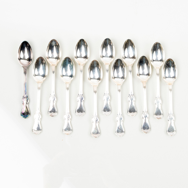 KAFFESKEDAR, 12 st, silver, GAB, 1980, tot vikt ca 177 g