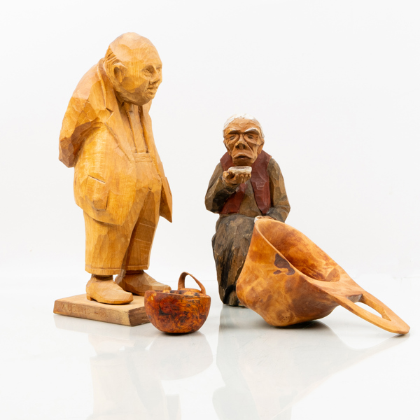 FIGURER OCH KÅSOR, 4 del, trä, bla Vilhelm Björnmo, 1900-talets mitt