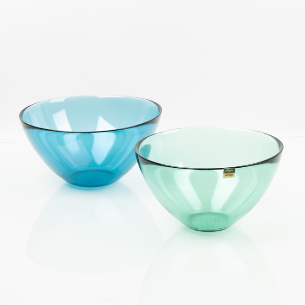 SVEN PALMQVIST, 2 st, skålar, glas, "Fuga", Orrefors, 1900-talets mitt