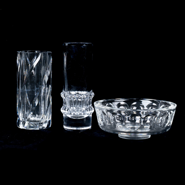 SKÅL SAMT VASER, 2 st, glas, bla Göran Wärff, 1900-tal