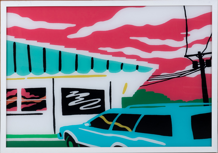 OKÄND KONSTNÄR, tryck på akrylplast, ca 105 x 75 cm
