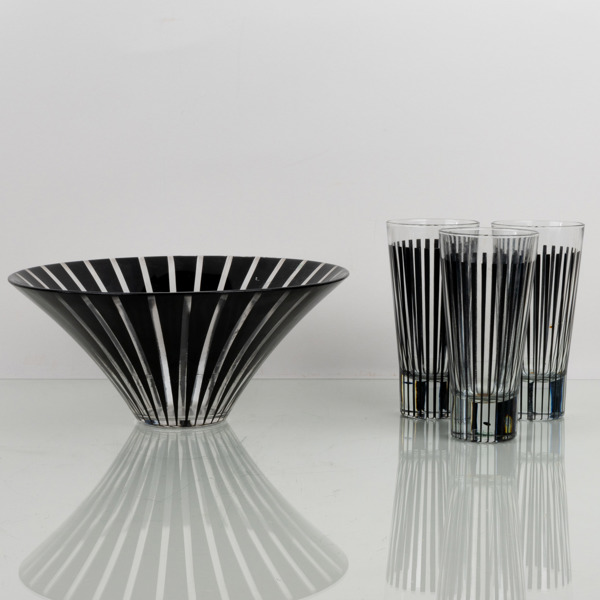 ANDERS LINDBLOM, skål och 3 highballglas, glas, "Twist", Nybro