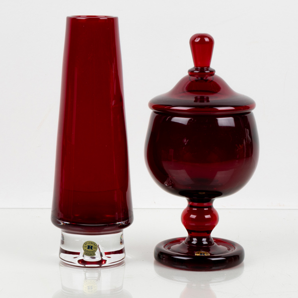 VAS OCH SKÅL MED LOCK, glas, Reijmyre, 1900-talets andra hälft