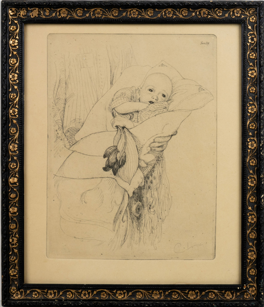 CARL LARSSON, etsning, "Gunlög", signerad