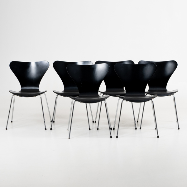 ARNE JACOBSEN, 6 st stolar, "Sjuan", Fritz Hansen, år 1996