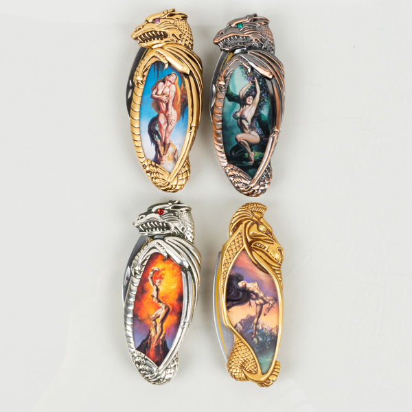 FICKKNIVAR, 4 st, Knightstone Collection, Franklin Mint, 1900-talets slut