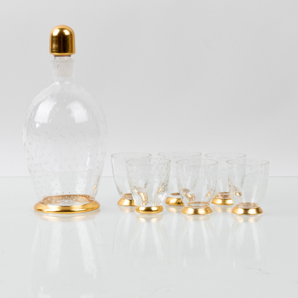 KARAFF SAMT SNAPSGLAS, 7 del, glas, 1900-tal