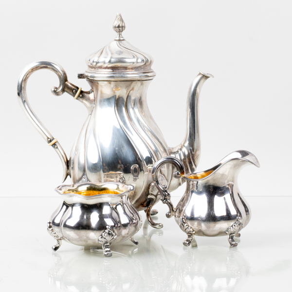 KAFFESERVIS, 3 del, silver, Danmark, tot vikt ca 495 g