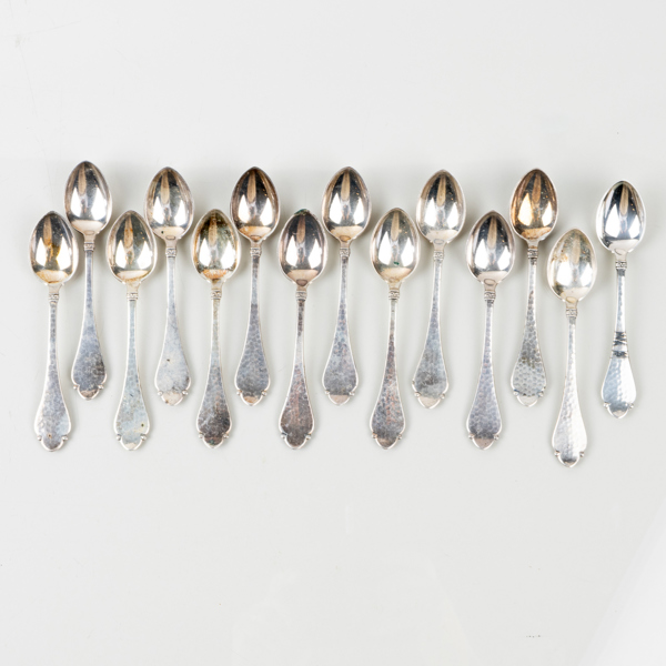 KAFFESKEDAR, 14 st, silver, Brødrene W & S Sørensen, Danmark, tot vikt ca 155 g