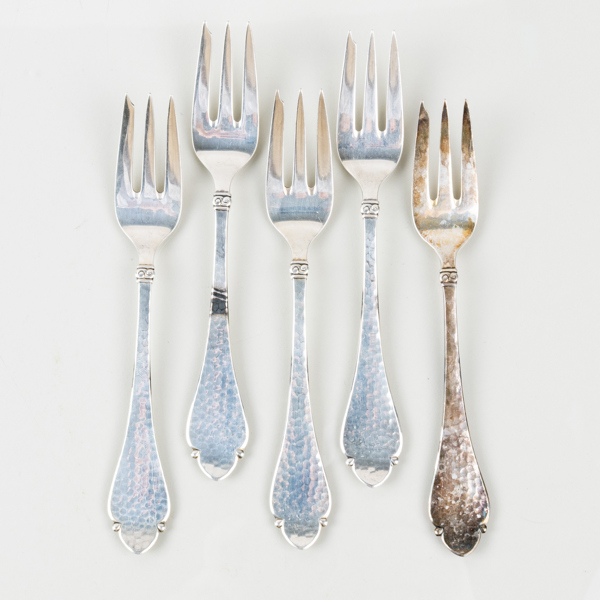 BAKELSEGAFFLAR, 5 st, silver, Brødrene W & S Sørensen, Danmark, tot vikt ca 105 g