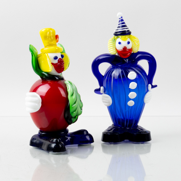 FIGURER, 2 st, glas, clowner, 1900-talets andra hälft
