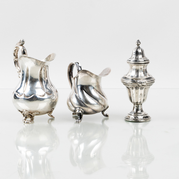 STRÖARE OCH GRÄDDKANNOR, 3 del, silver, tot vikt ca 240 g