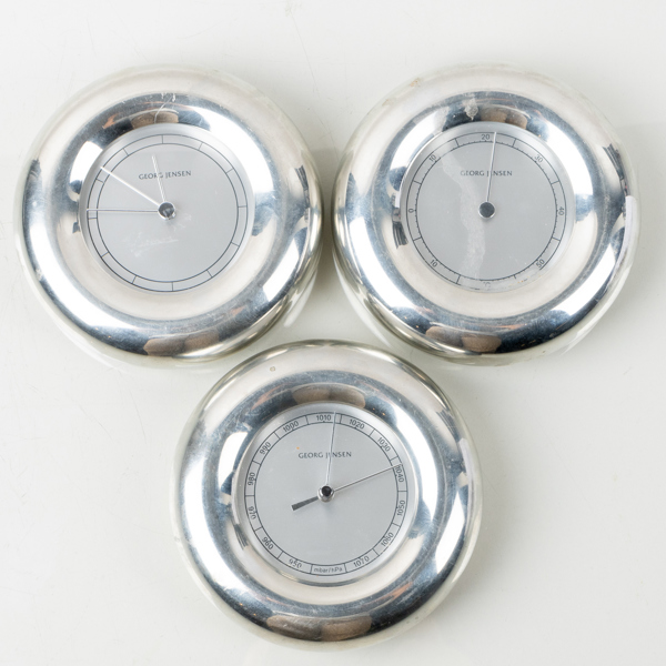 ANDREAS MIKKELSEN, 3 del, väggur, barometer och termometer, stål, Georg Jensen, 1990-tal