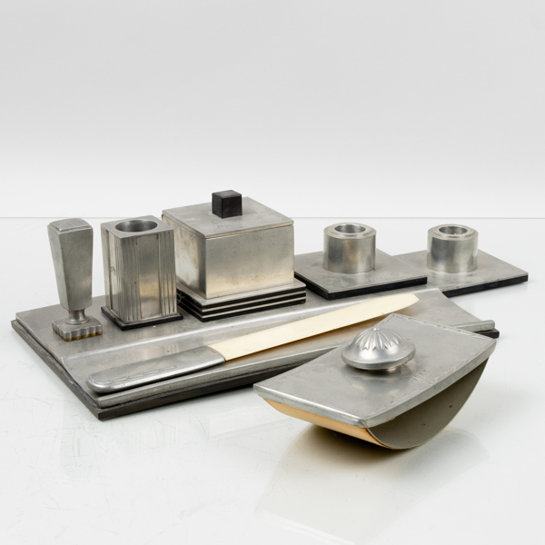 SKRIVSET, 6 del, tenn, art déco, 1920-/30-tal