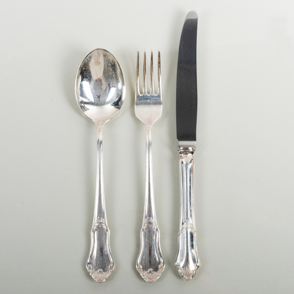 BESTICKUPPSÄTTNING, 36 del, silver, "Eva", JLH, 1968, total vikt exkl knivar med blad i rostfritt stål ca 640 g
