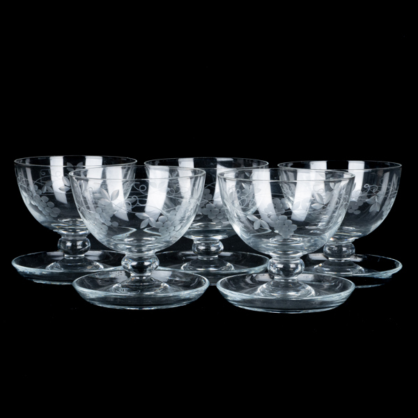 DESSERTSKÅLAR, 5 st, glas, Reijmyre glasbruk, 1900-tal