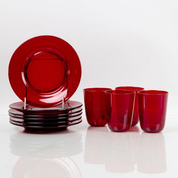 GLAS SAMT ASSIETTER, 10 del, glas, Reijmyre glasbruk, 1900-tal