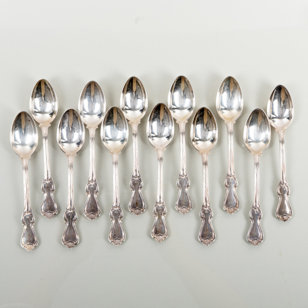 KAFFESKEDAR, 12 st, silver, GAB, 1966, tot vikt ca 190 g