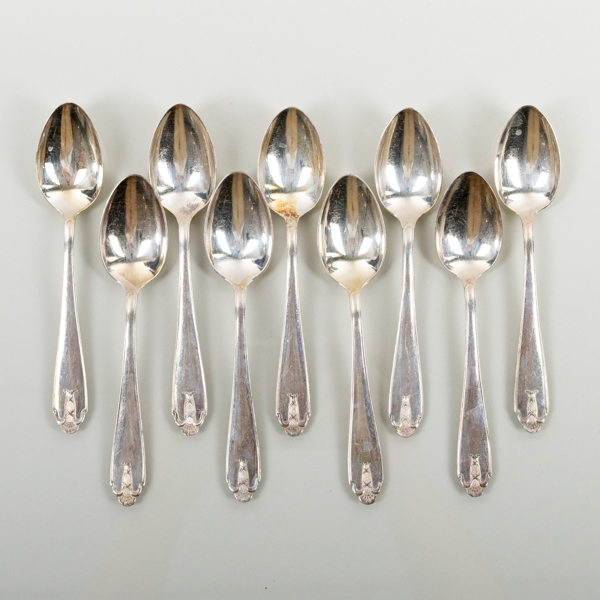 KAFFESKEDAR, 9 st, silver, GAB, 1952, tot vikt ca 120 g