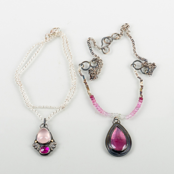 COLLIER, 2 st, silver, med ädelstenar, 1900-/2000-tal