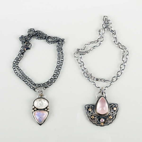 COLLIER, 2 st, sterlingsilver, med ädelstenar, 1900-/2000-tal