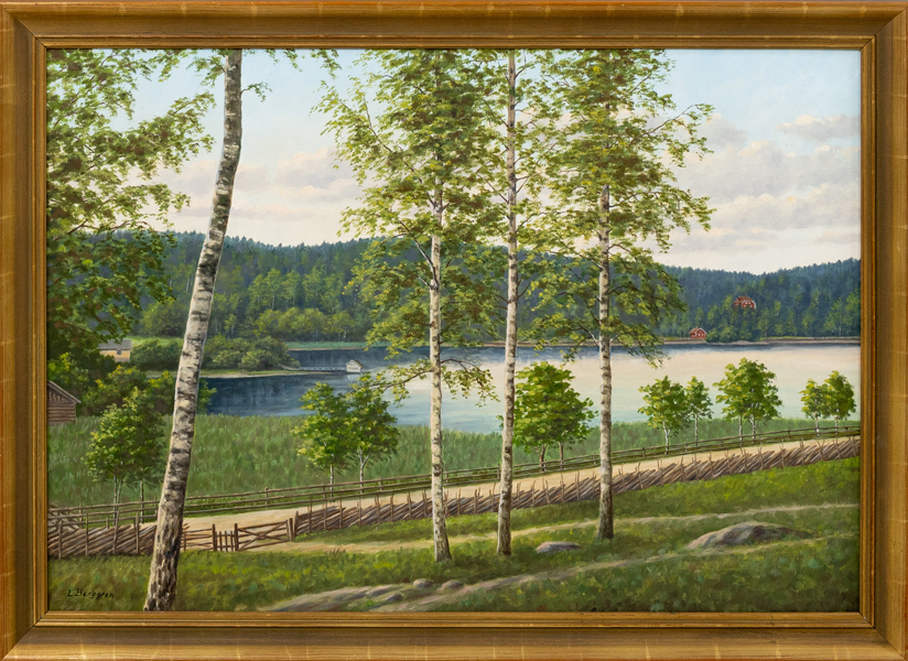 OIDENTIFIERAD KONSTNÄR, olja på duk, Graversfors, signerad L Bergren