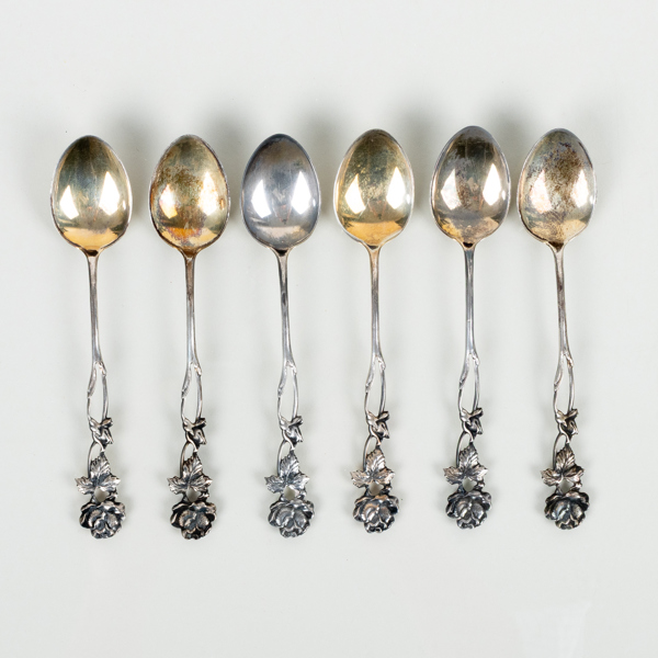 KAFFESKEDAR, 6 st, silver, M&N, 1907, tot vikt ca 58 g